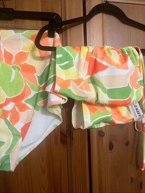 Old Navy Orange, Green & Cream Floral Bandeau Bikini Set